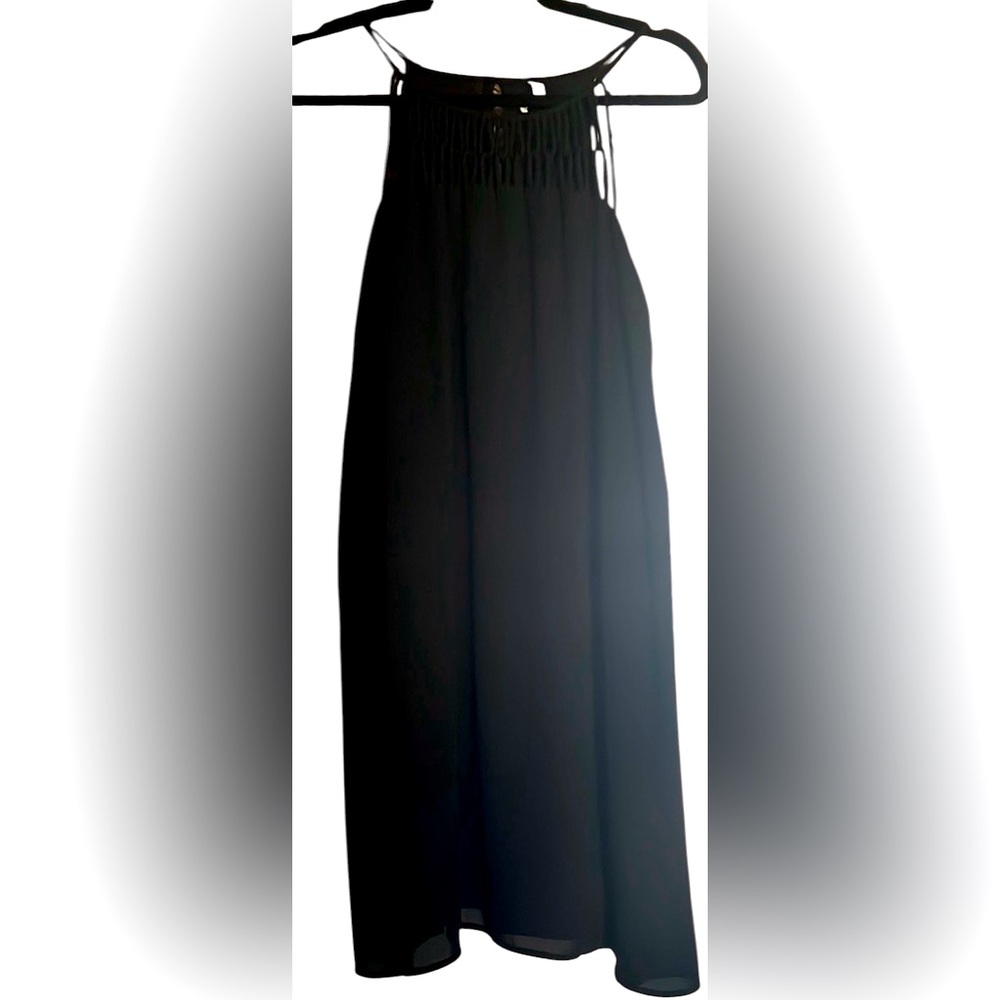 MAURICES Solid Black Halter Style Loop Detail Soft Knit Shift Dress, Medium, GUC